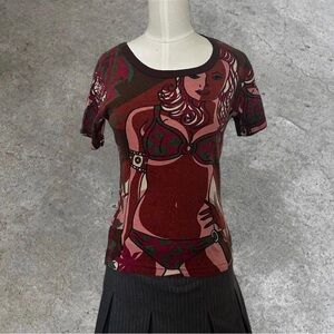 Custo Barcelona Red and Green Graphic Tee